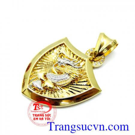 Mặt dây rồng 10k sáng bóng, mặt khiên rồng 3d phong cách,