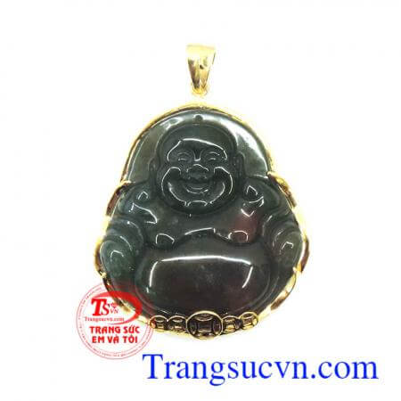 Di lặc canxedon bọc vàng 14k, mặt canxedon xanh đậm bọc vàng 14k sáng, bền màu, mặt dây nam đá quý đẹp, mặt nam phong cách,