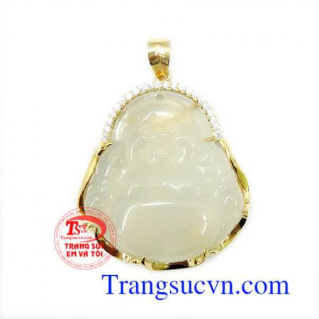 Mã não Di lặc mặt vàng, mặt di lặc mã não trắng đẹp bọc vàng 14k,