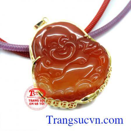 mặt di lặc bình yên bọc vàng 14k đẹp, chuẩn chất lượng, Mặt di lặc mã não đỏ bình an