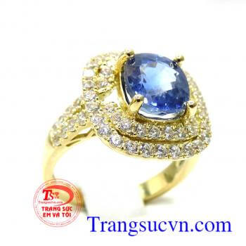 Nhẫn sapphire lam nữ thanh lịch, nhẫn nữ vàng tây 18k sáng, bền màu. Nhẫn sapphire lam nữ thanh lịch