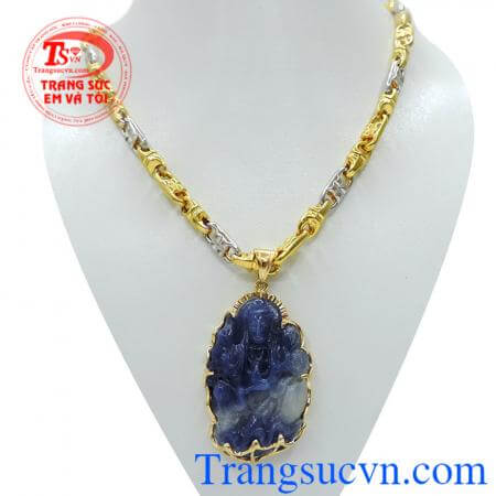 Bộ Dây chuyền vàng mặt phật Sapphire thiên nhiên có giấy kiểm định đá quý sapphire và vàng đeo hợp thời trang,