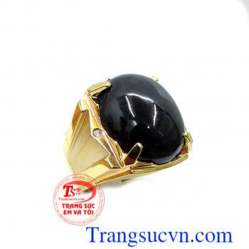 Nhẫn nam vàng 14k sapphire phong thủy, nhẫn nam vàng thời trang