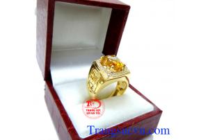 Nhẫn nam Citrine 14k, nhẫn vàng tây đá quý, nhẫn nam 14k sang trọng, Citrine thiên nhiên có giấy kiểm định