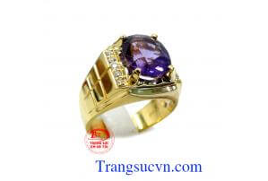 Nhẫn nam amethyst phong cách cổ điển, nhẫn nam thạch anh tím 14k sang trọng, thiết kế đơn giản, phong cách truyền thống cổ điển