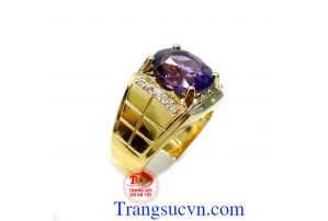 Nhẫn nam thạch anh tím thủy chung kiểu dáng đơn giản, mang lại phong cách mạnh mẽ cho nam giới, thạch anh tím  phong thủy cho người mệnh Hỏa, Thổ