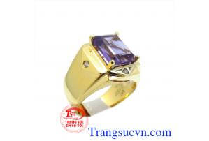 Nhẫn nam thạch anh tím sang trọng, nhẫn nam vàng thiết kế hoa văn cổ, kiểu dáng đơn giản, mang lại phong cách mạnh mẽ