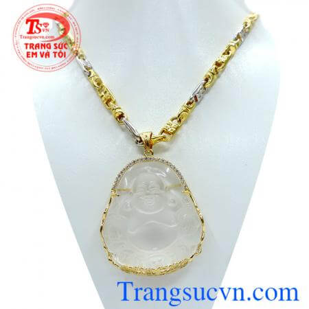 Bộ mặt phật thạch anh trắng dây chuyền vàng chất lượng đảm bảo uy tín,