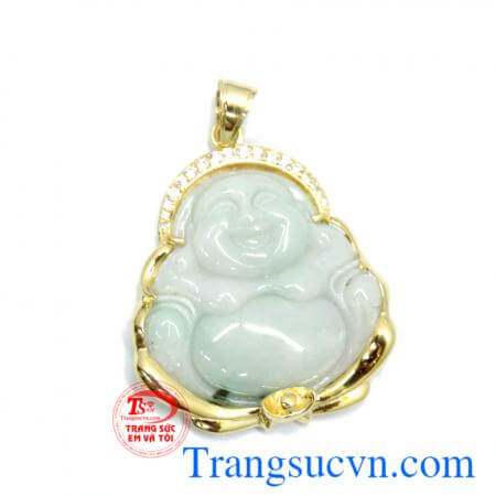 Chiếc Mặt dây chuyền ngọc cẩm thạch bọc vàng, Mặt Phật Di Lặc bọc vàng tinh tế,mặt dây chuyền đẹp, mặt di lặc bọc vàng 14k tinh tế,