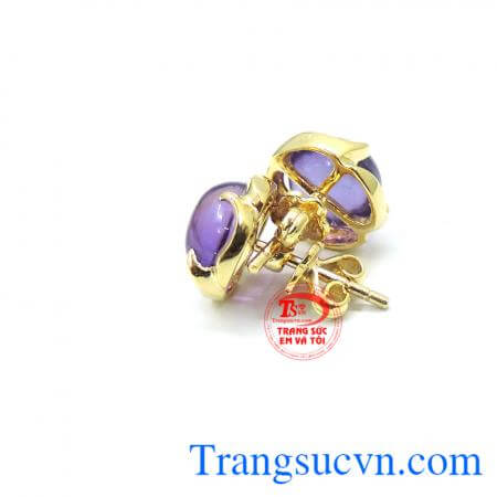 Hoa tai thạch anh tím tròn, hoa tai vàng tây 14k hoa tai trẻ trung năng động.