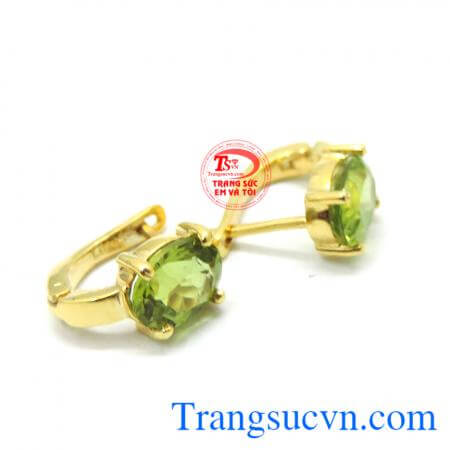 Hoa tai peridot thiên nhiên 14k thiên nhiên sang trọng, Bông tai peridot thiên nhiên.