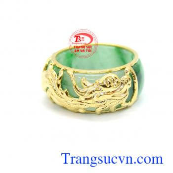 Nhẫn ngọc cẩm thạch bọc rồng vàng 14k
