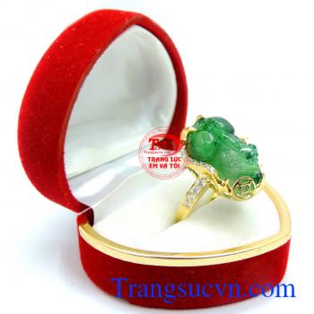 Nhẫn nữ tỳ hưu xanh ngọc dành cho phái đẹp. Nhẫn nữ tỳ hưu ngọc cẩm thạch vàng 14k