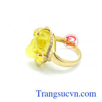 Tỳ hưu đá rẻ hợp thời trang. Nhẫn nữ tỳ hưu vàng tây 14k đá rẻ