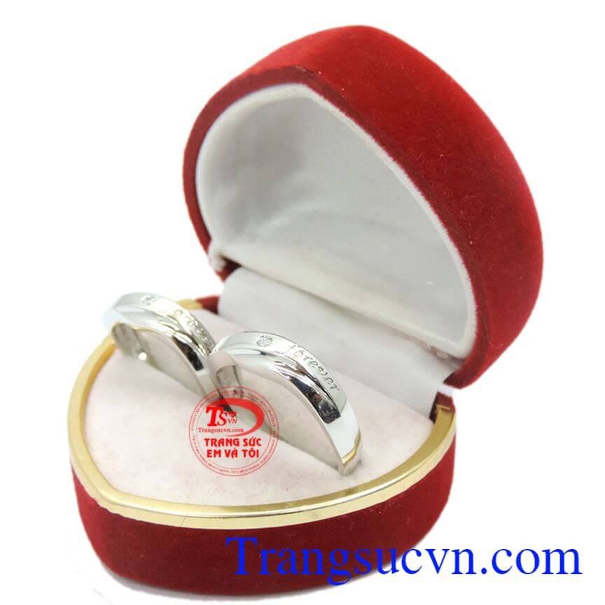 Nhẫn cưới vàng trắng nhập khẩu Italy nguyên đôi nhẫn cưới vàng