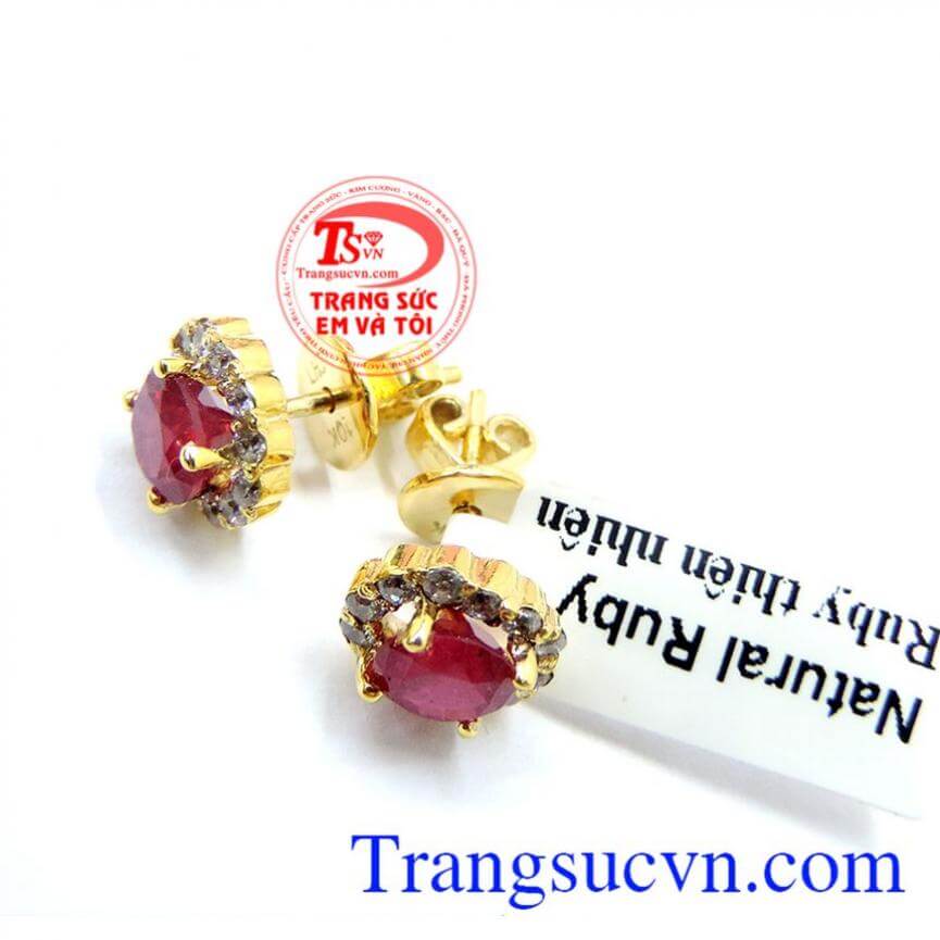 Đôi hoa tai đá ruby vàng 10k