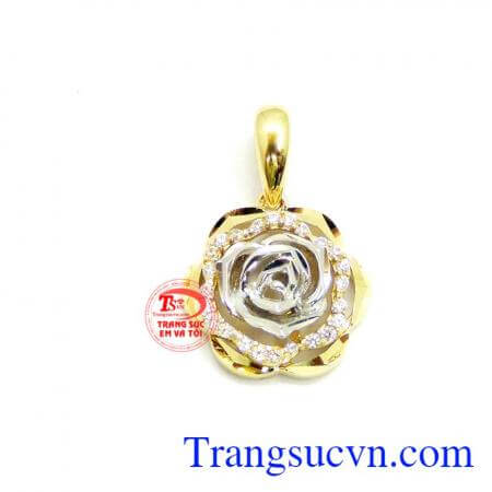 Mặt dây nữ hoa hàng vàng 10k, mặt hoa hồng tình yêu 10k với ý tưởng tình yêu trọn vẹn hạnh phúc vĩnh cửu.