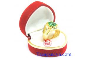 Nhẫn nam vàng đá xanh chất lượng đảm bảo, nhẫn nam vàng gắn mặt đá màu xanh chất lượng vàng đảm bảo uy tín