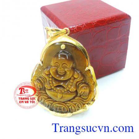 mặt dây di lặc đá mắt hổ bọc vàng tây đẹp,đeo Mặt phật cho nam hợp thời trang phục,kế hợp cùng dây chuyền vàng hoặc dây da bọc rồng nổi bật