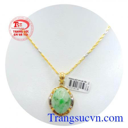 Bộ trang sức nữ ngọc đẹp trang sức mặt dây ngọc cẩm thạch bọc vàng mặt dây giá rẻ,chất lượng tốt, sản phẩm phong thủy kết hợp với dây chuyền vàng sáng bông sang trọng.