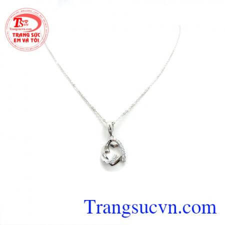 Bộ trang sức vàng trắng 18k trái tim