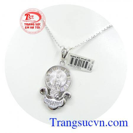 Bộ mặt dây vàng trắng Mẹ Maria đẹp, mặt dây công giáo, mặt dây chuyền vàng 18k, chế tác tinh xảo, mang đến bình an, may mắn cho người đeo.