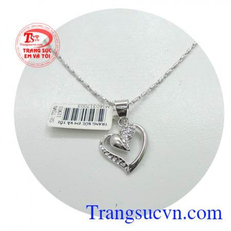 Bộ dây chuyền mặt dây vàng trắng 18k, bộ sản phẩm dây chuyền mặt trái tim vàng trắng 18k đẹp, mặt dây chuyền nữ vàng tây, mặt dây tinh tế, kiểu dáng đẹp.