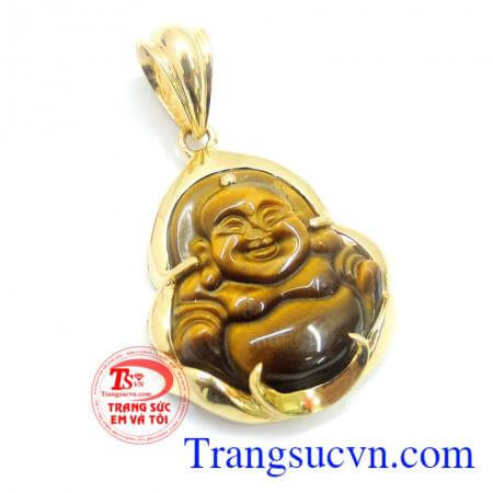 Phật di lặc mặt hổ bọc vàng 10k,Mặt dây vàng tây đá mắt hổ đá quý,