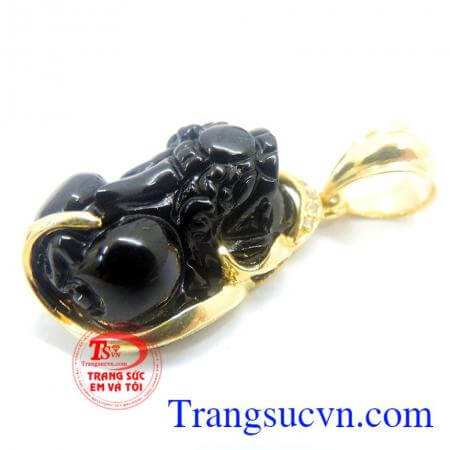 tỳ hưu thu tích tiền tài,may mắn,mặt tỳ hưu đen dành cho nam,vàng đảm chất lượng
