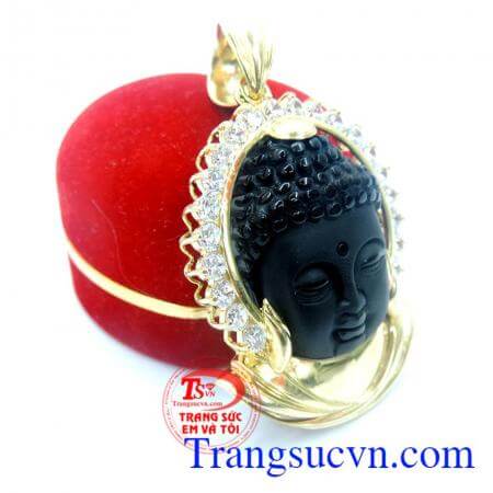 mặt phật giữ tâm trong sạch bảo hộ con người làm ăn thuận lợi, Mặt phật bọc vàng đính đá may mắn