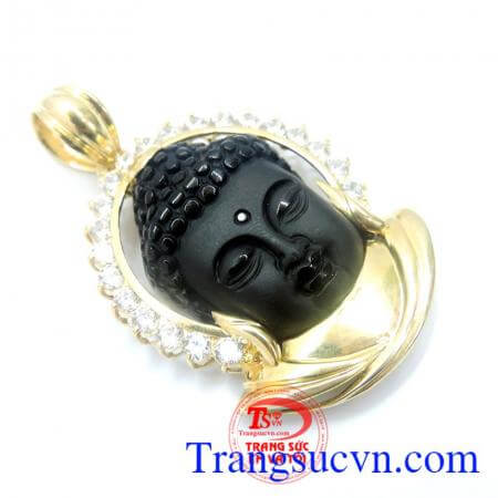 Mặt phật bọc vàng đính đá may mắn, Mặt phật Obsidian tâm bình an,