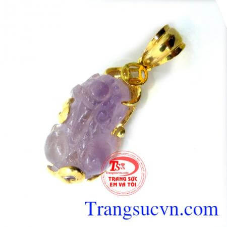 Mặt dây tỳ hưu tím bọc vàng,Tỳ hưu thạch anh tím thiên nhiên có kiểm định,