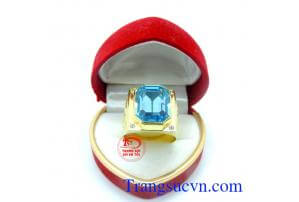 Nhẫn nam vàng gắn mặt đá màu xanh chất lượng vàng đảm bảo uy tín, khách hàng bình chọn nhiều năm