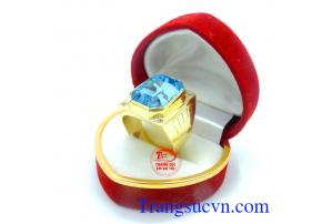 Nhẫn nam vàng 10k gắn đá xanh