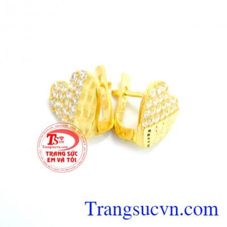 hoa tai vàng 10k cao quý, hoa tai đẹp, chất lượng đảm bảo,Hoa tai vàng tây 10k đôi trái tim