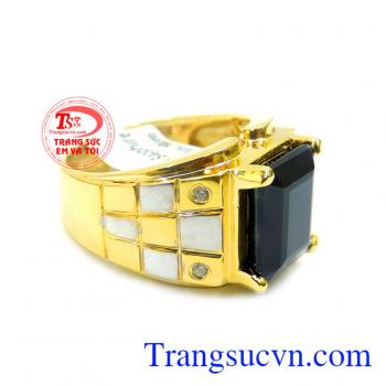 Nhẫn nam đá sapphire quý đẹp vàng 14k
