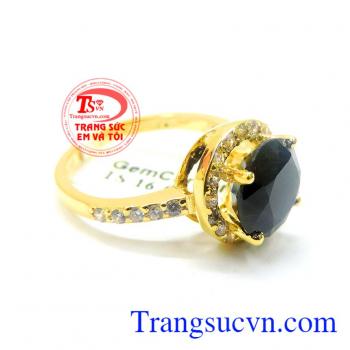 nhẫn nữ vàng tây 14k đính đá sapphire lục vàng thiên nhiên đẹp, sang trọng. 