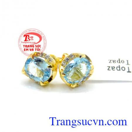 Hoa tai đá topaz cho nữ vàng 14k