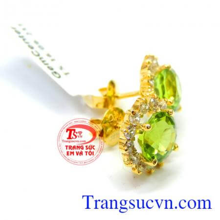 Chế tác đôi hoa tai theo yêu cầu như, hoa tai vàng tây, vàng 10k, hoa tai vàng 14k, Hoa tai đá peridot thiên nhiên đẹp