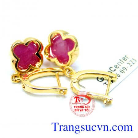 Hoa tai nữ ruby thiên nhiên quý phái, hoa tai vàng màu chất lượng vàng đảm bảo Uy tín, Khách hàng ưa chuộng, bền đẹp và sáng bóng