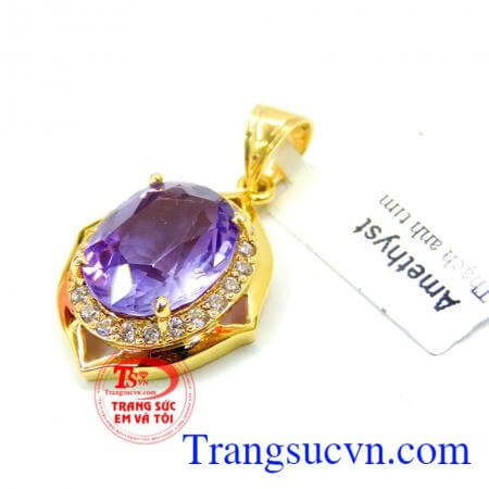 Mặt dây đá quý thạch anh tím TSVN tinh tế, sang trọng.