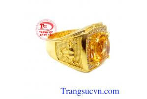 Nhẫn nam đá thạch anh vàng mạnh mẽ