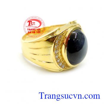 Nhẫn nam vàng thời trang, nhẫn vàng tây 14k sáng, nhẫn đá quý sapphire thiên nhiên