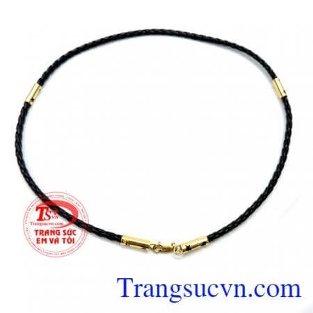 Dây da bọc vàng 4 đốt nam tính 4 đốt, dây da được bện vào nhau xen kẽ