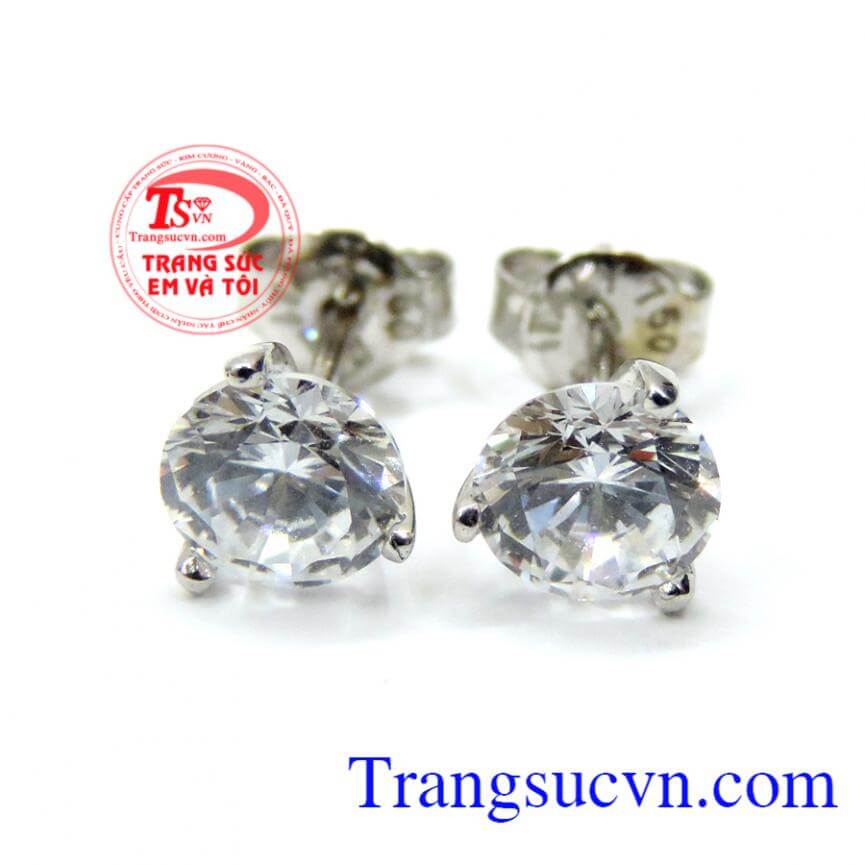 Hoa tai vàng trắng gắn kim cương