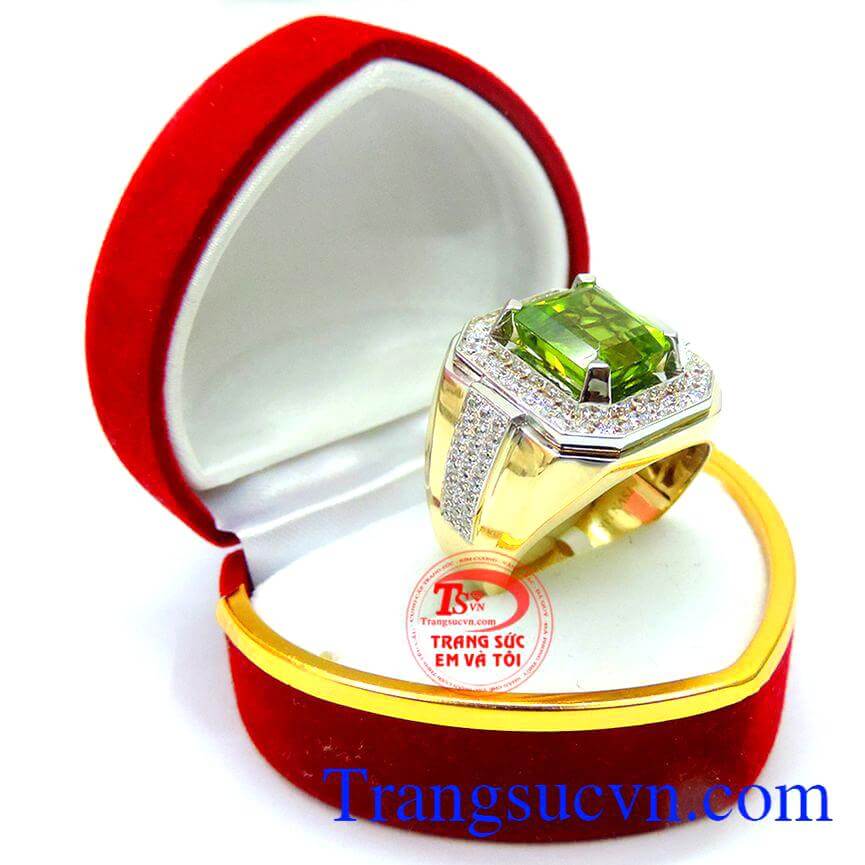 Nhẫn nam Peridot 14k phong thủy