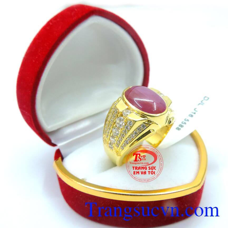 Chiếc nhẫn nam ruby thời trang, ruby hông ngọc đẹp thiên nhiên có giấy kiểm định
