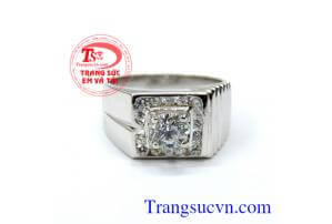 Nhẫn nam vàng trắng đính đá sang trọng
