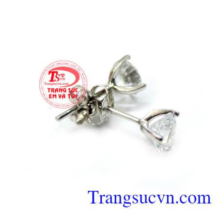Hoa tai vàng trắng gắn kim cương