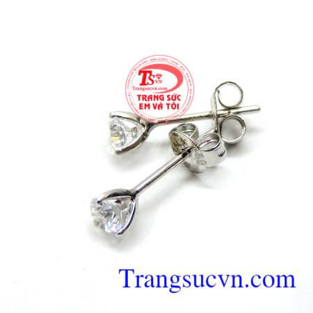 Hoa tai vàng trắng đính đá nhỏ xinh